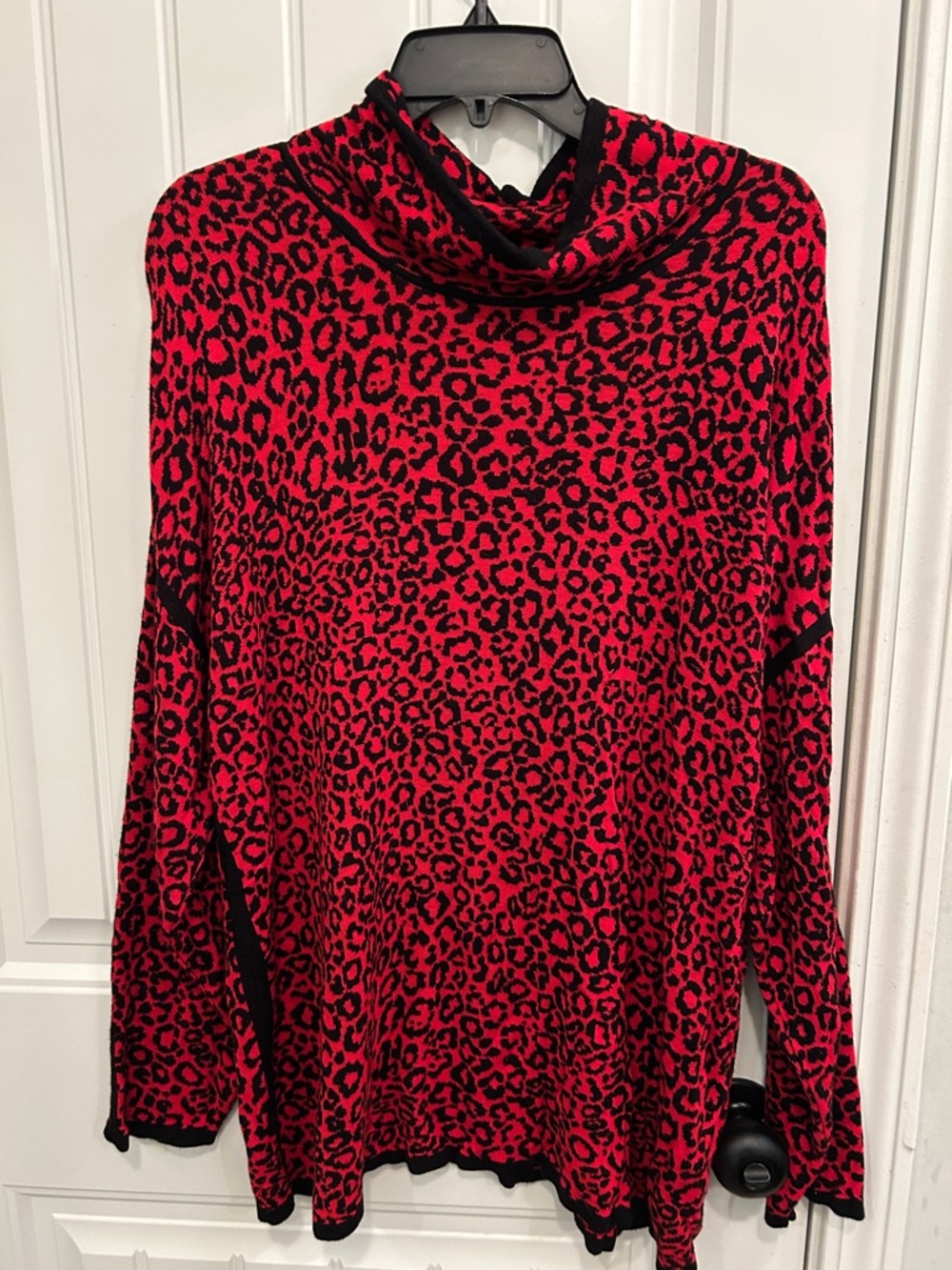 Ruby Rd. Red and Black Leopard Cowl Neck Sweater
